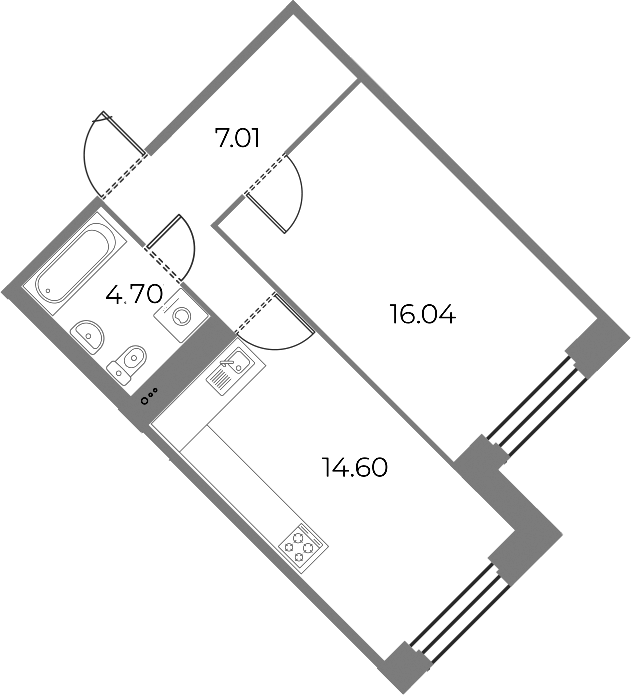1-комнатная квартира 42.35 м², 2/13 эт., ЖК «Огни Залива»